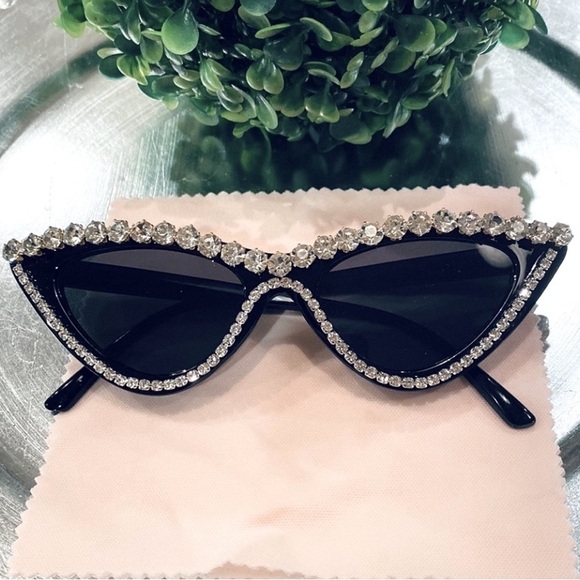 Accessories - Rhinestone Cat Eye Sunglasses in Black ~ Brand New